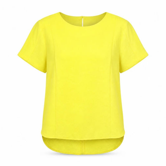 Front view of Atmosphere women’s yellow polyester basic blouse, size UK 12, round neck