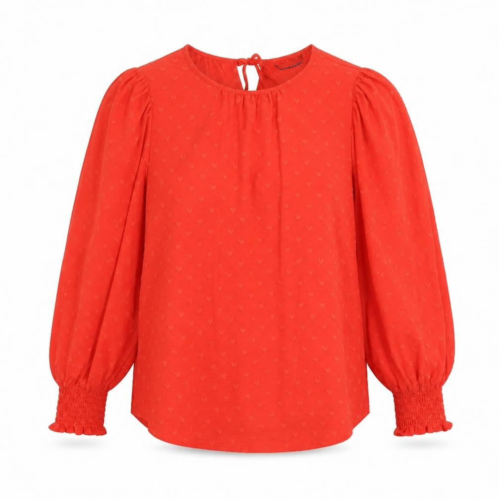 Front view of Marks & Spencer women’s orange geometric polyester basic blouse, size UK 10, scoop neck - hearts