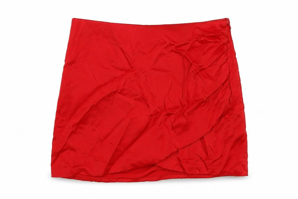 Front view of Zara women’s red polyester mini skirt, size S, zip