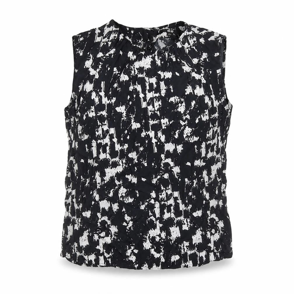 Uniqlo Womens Black Geometric Viscose Basic Tank Size XS Round Neck