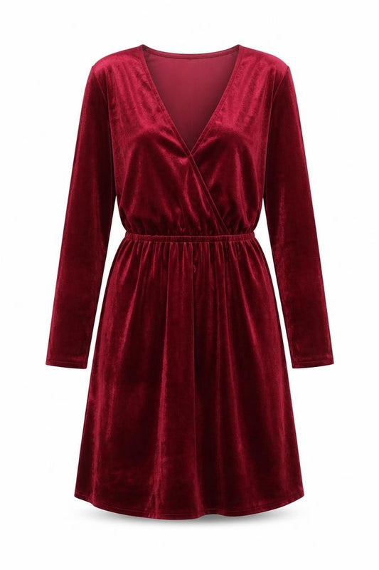 Front view of H&M women’s red polyester fit & flare, size UK 4, v-neck pullover