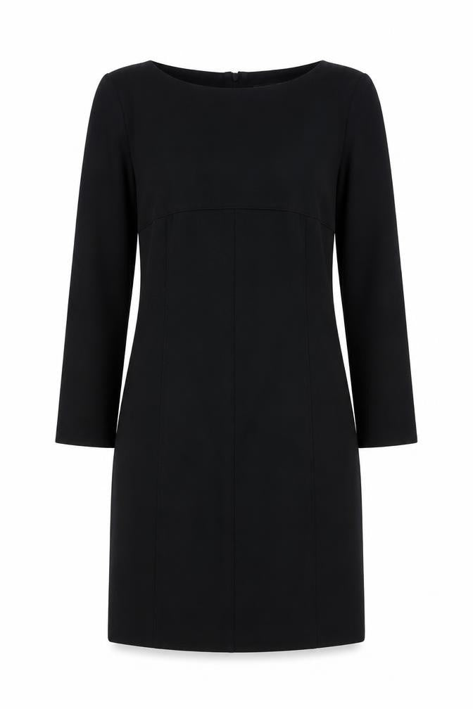 Front view of Komufond women’s black polyester a-line, size M, round neck zip