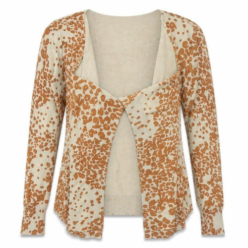 In Wear Womens Beige V-Neck Animal Print Viscose Cardigan Jumper Size XS - Leopard Pattern
