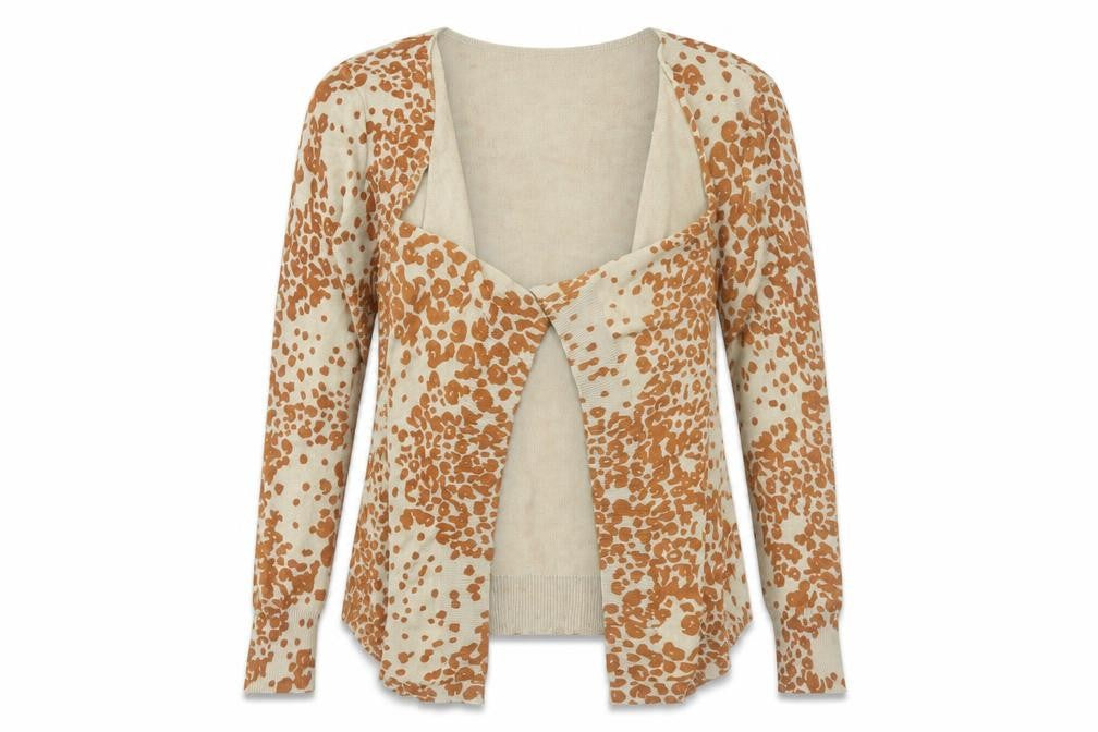 In Wear Womens Beige V-Neck Animal Print Viscose Cardigan Jumper Size XS - Leopard Pattern