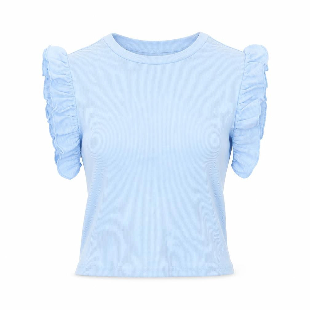Front view of SHEIN women’s blue polyester cropped t-shirt, size XS, round neck