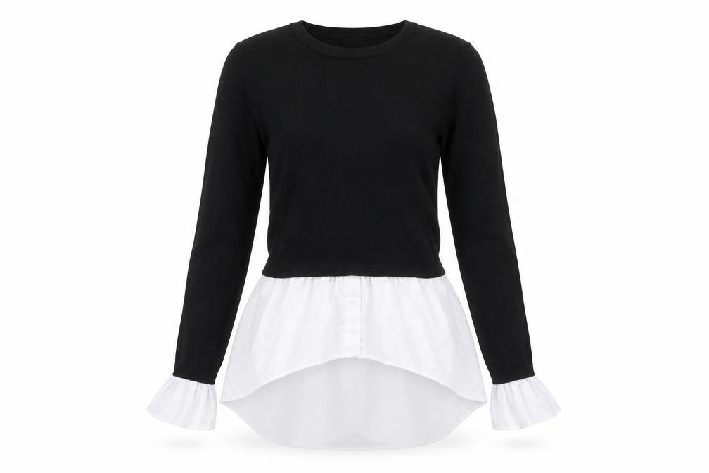 QED London Womens Black Cotton Basic Blouse Size 8 Round Neck - Shirt Trims
