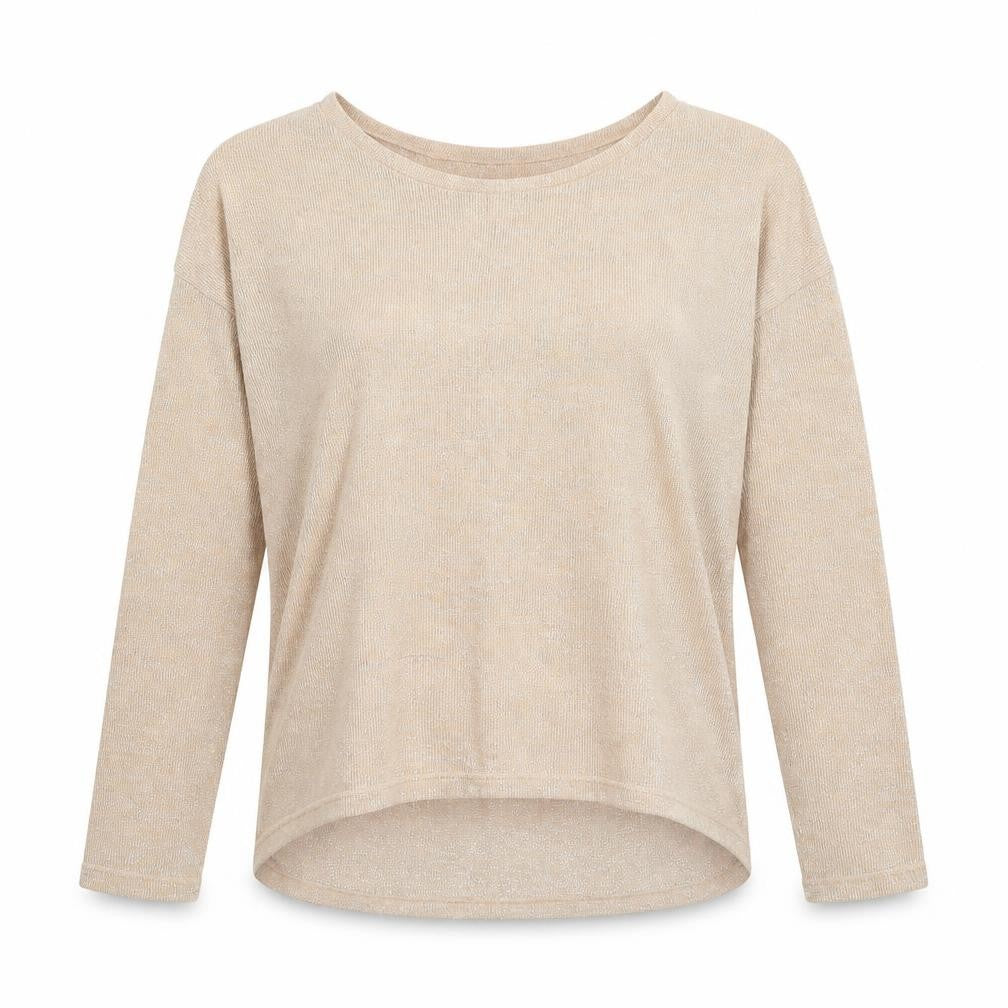 Front view of Topshop women’s beige scoop neck polyester jumper, size UK 8