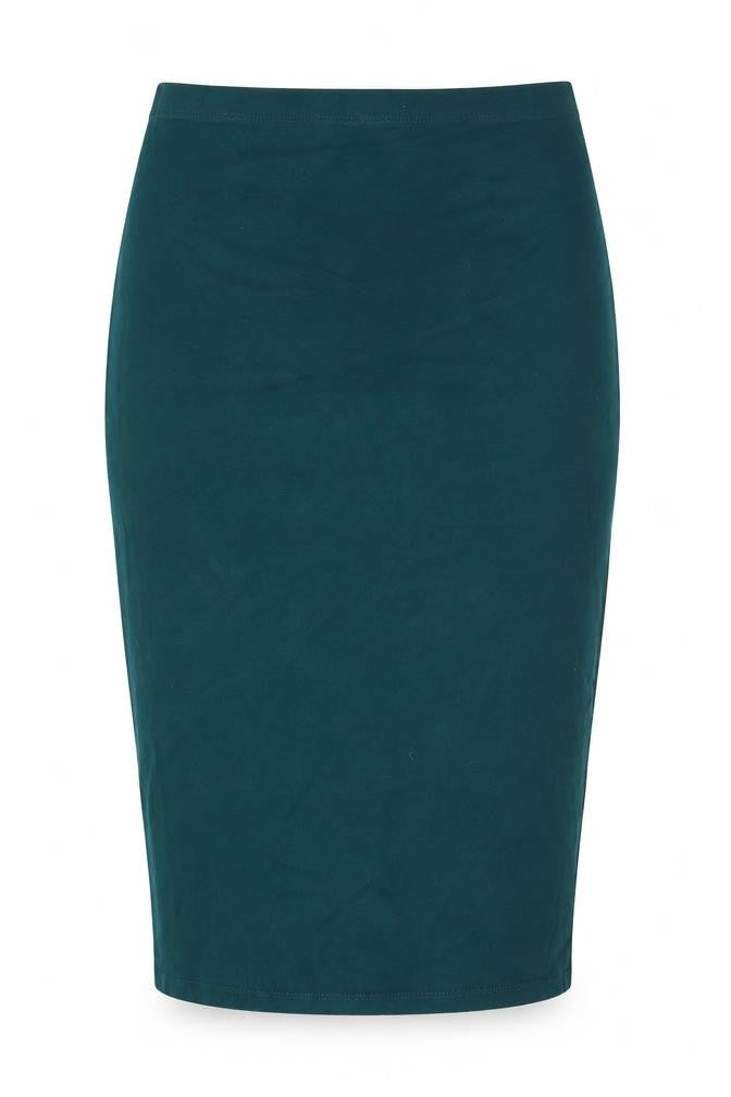 Front view of Atmosphere women’s blue cotton bandage skirt, size UK 8