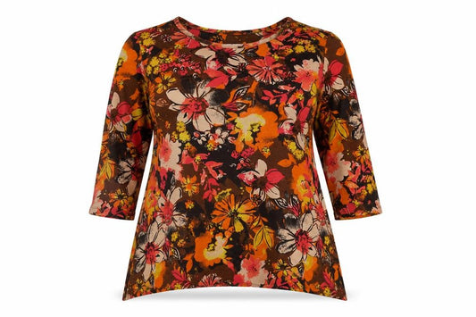 Front view of D&Co. women’s multicoloured boat neck floral polyester jumper, size XL