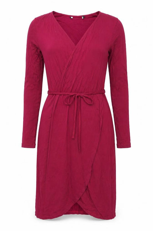 Front view of F&F women’s red viscose a-line, size UK 8, v-neck pullover