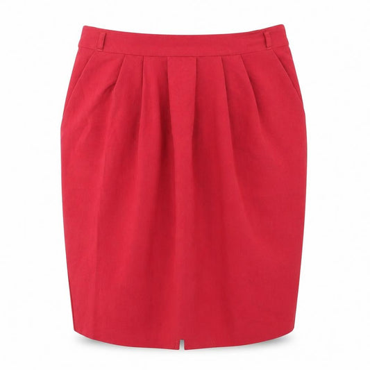 Front view of Papaya women’s red polyester a-line skirt, size UK 8, zip