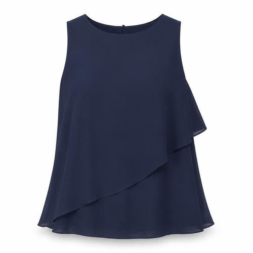 Mango Womens Blue Polyester Basic Tank Size M Round Neck