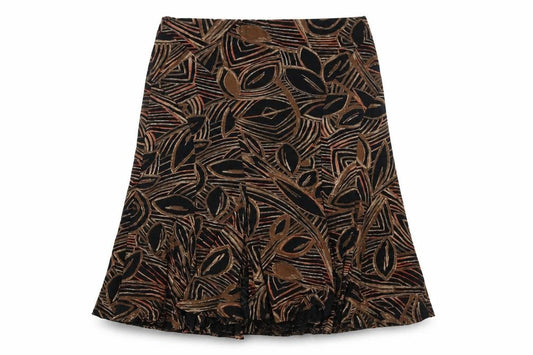 Front view of Country Casuals women’s brown geometric polyester swing skirt, size XL