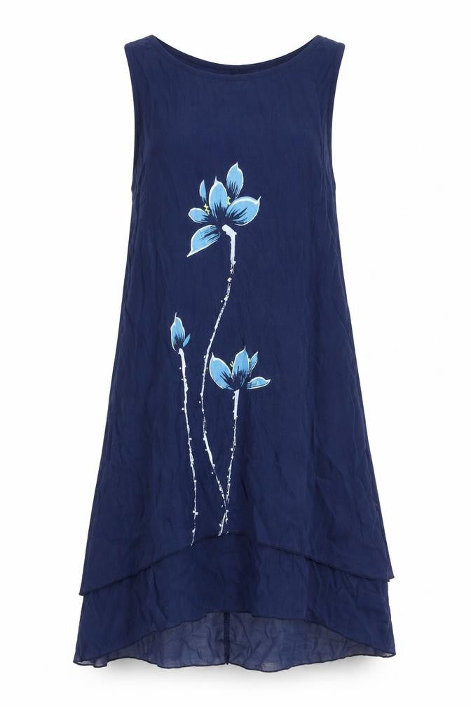 Front view of Izabel women’s blue polyester a-line, size UK 8, scoop neck pullover