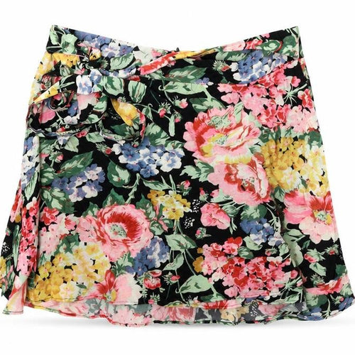 Zara Womens Black Floral Polyester Skater Skirt Size M Zip