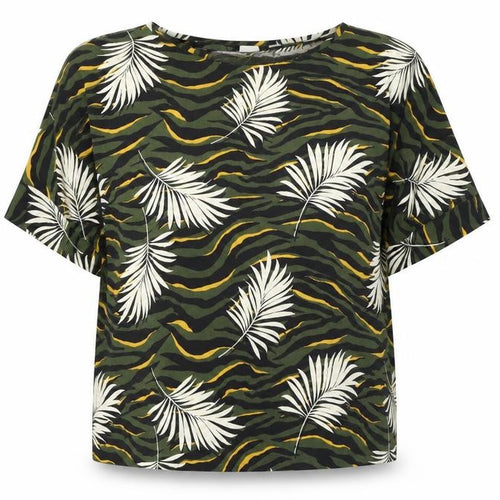 Dorothy Perkins Womens Green Geometric Polyester Basic T-Shirt Size 12 Boat Neck - Leaf Print