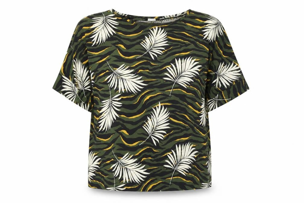 Dorothy Perkins Womens Green Geometric Polyester Basic T-Shirt Size 12 Boat Neck - Leaf Print
