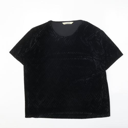 Isabelle Womens Black Geometric Polyester Basic T-Shirt Size L Round Neck