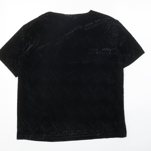 Isabelle Womens Black Geometric Polyester Basic T-Shirt Size L Round Neck