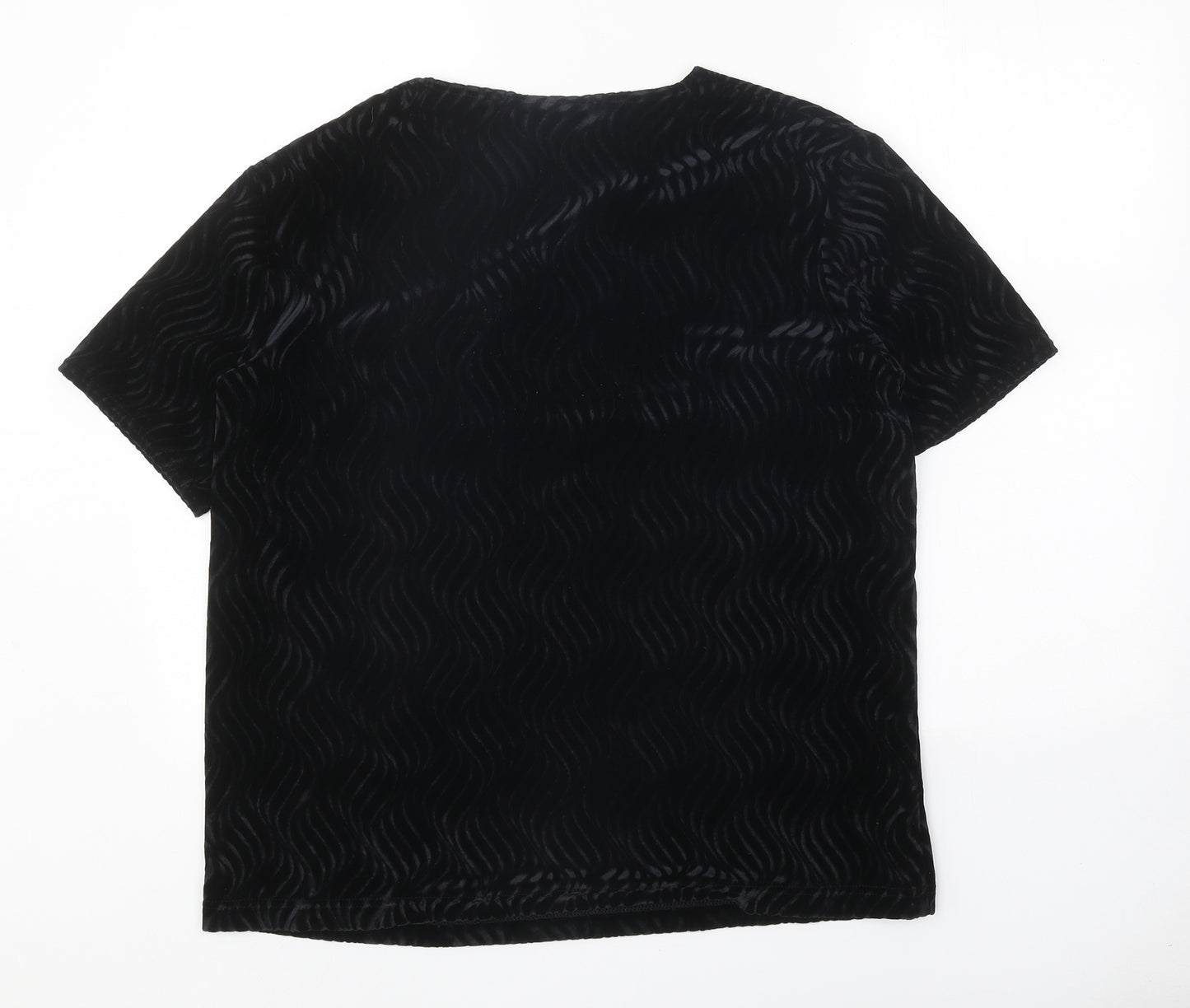 Isabelle Womens Black Geometric Polyester Basic T-Shirt Size L Round Neck