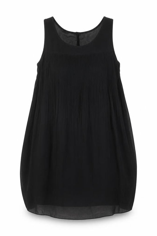 Front view of Louche women’s black polyester tank dress one size round neck button