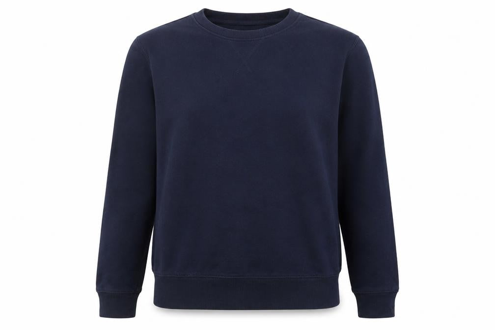 Front view of H&M women’s blue cotton pullover sweatshirt, size S, pullover