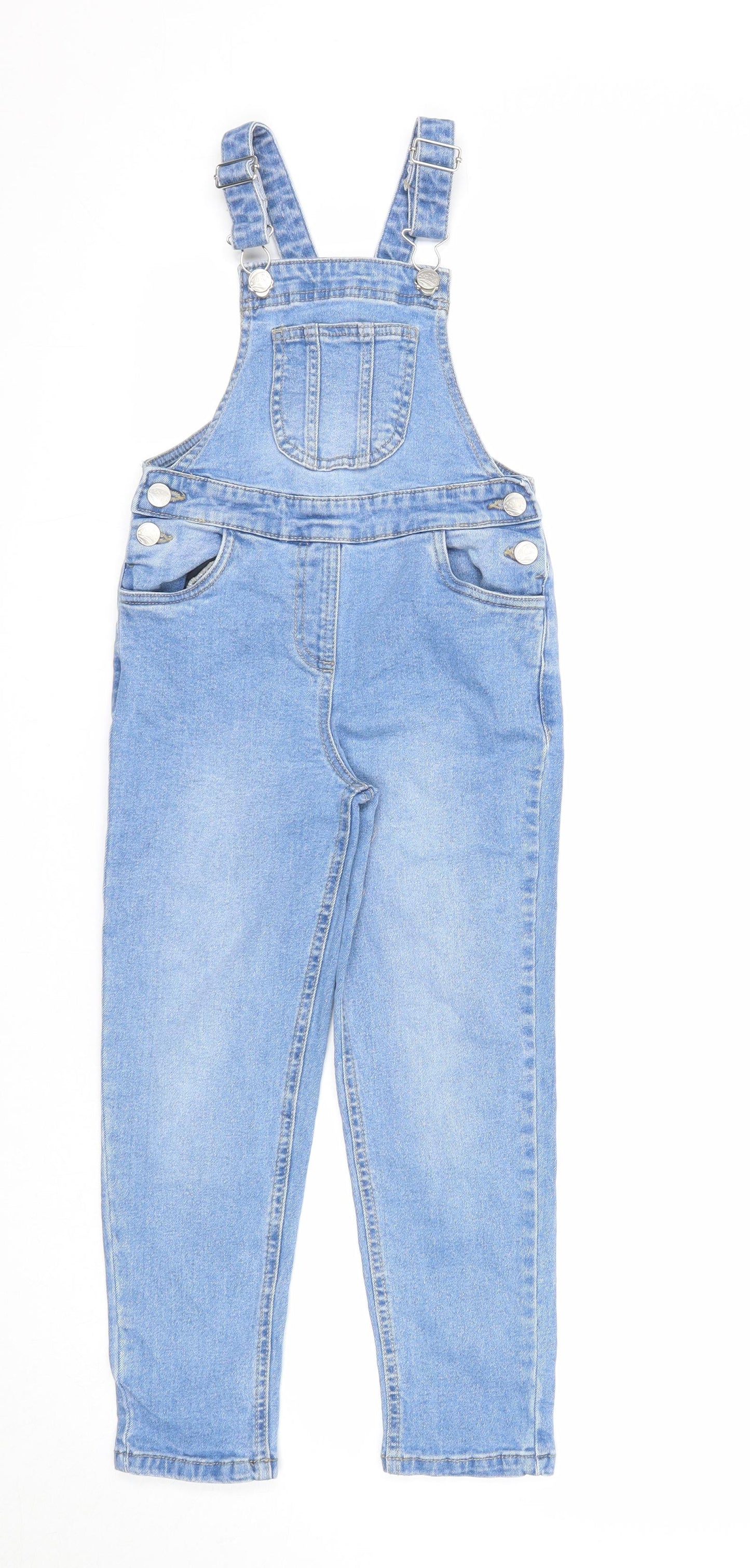 M&Co Girls Blue Cotton Dungaree One-Piece Size 5-6 Years Button