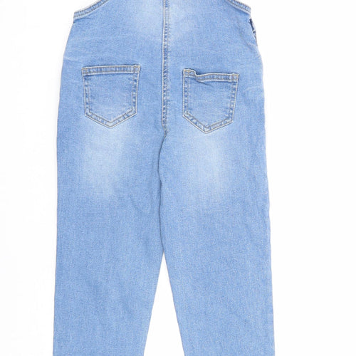 M&Co Girls Blue Cotton Dungaree One-Piece Size 5-6 Years Button