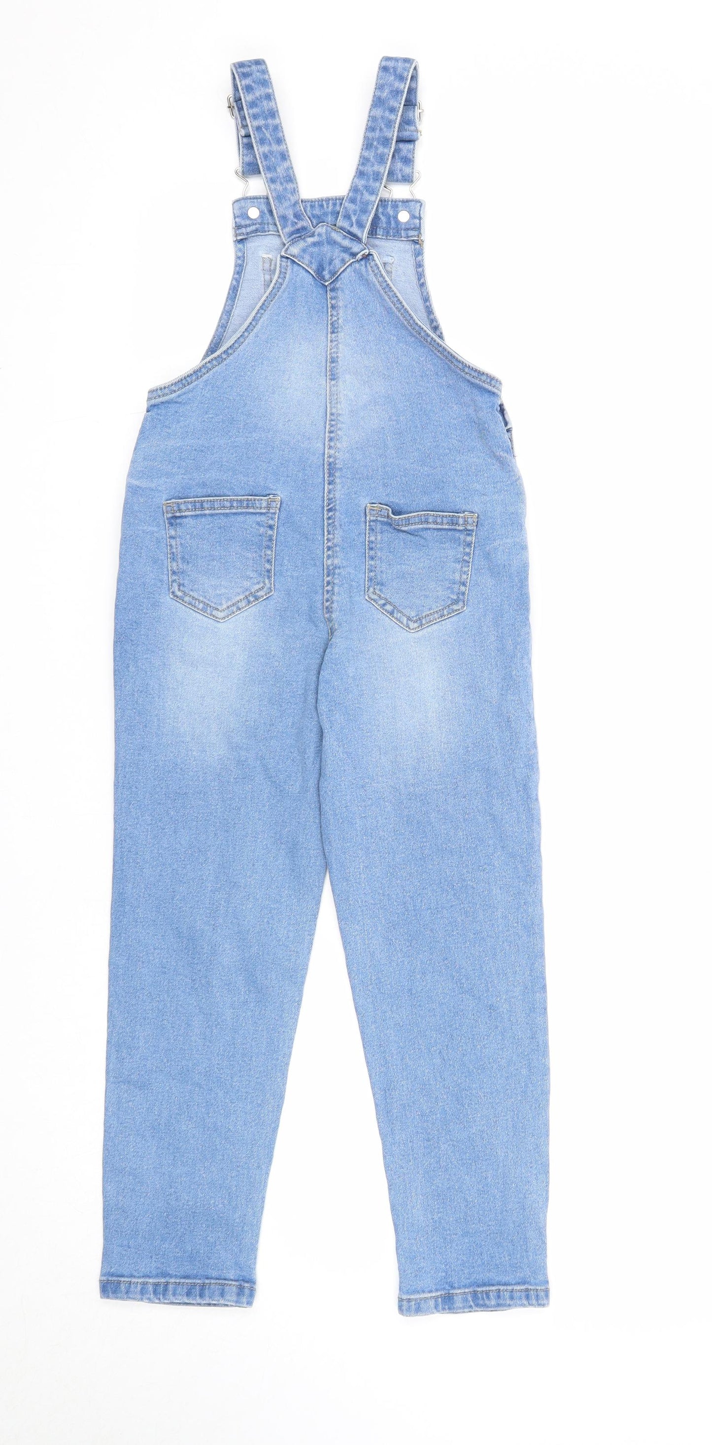 M&Co Girls Blue Cotton Dungaree One-Piece Size 5-6 Years Button