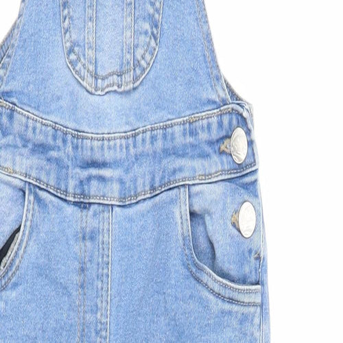 M&Co Girls Blue Cotton Dungaree One-Piece Size 5-6 Years Button