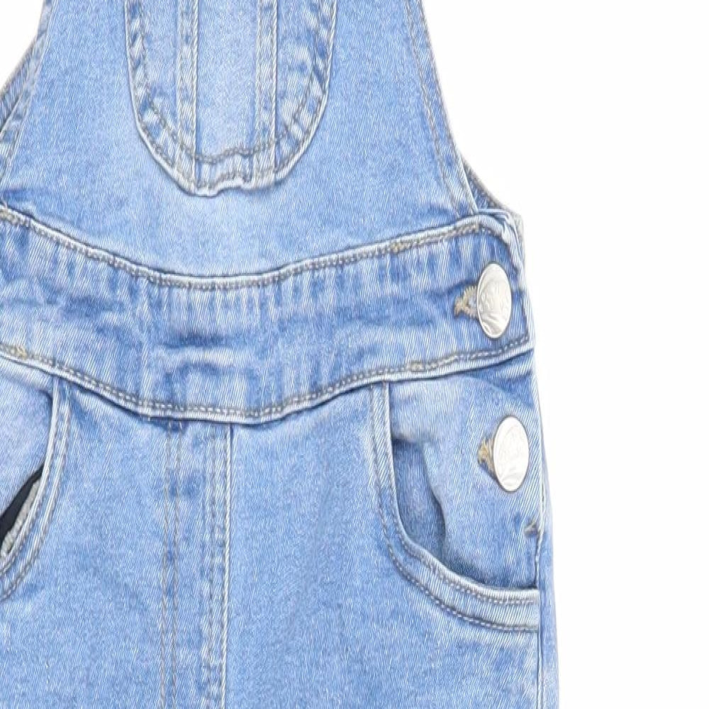 M&Co Girls Blue Cotton Dungaree One-Piece Size 5-6 Years Button