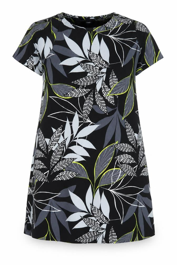 George Womens Black Floral Viscose A-Line Size 14 Boat Neck Pullover