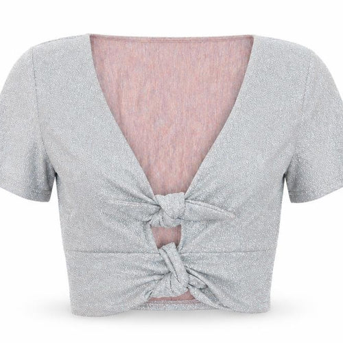 Topshop Womens Silver Viscose Cropped Tank Size 6 V-Neck