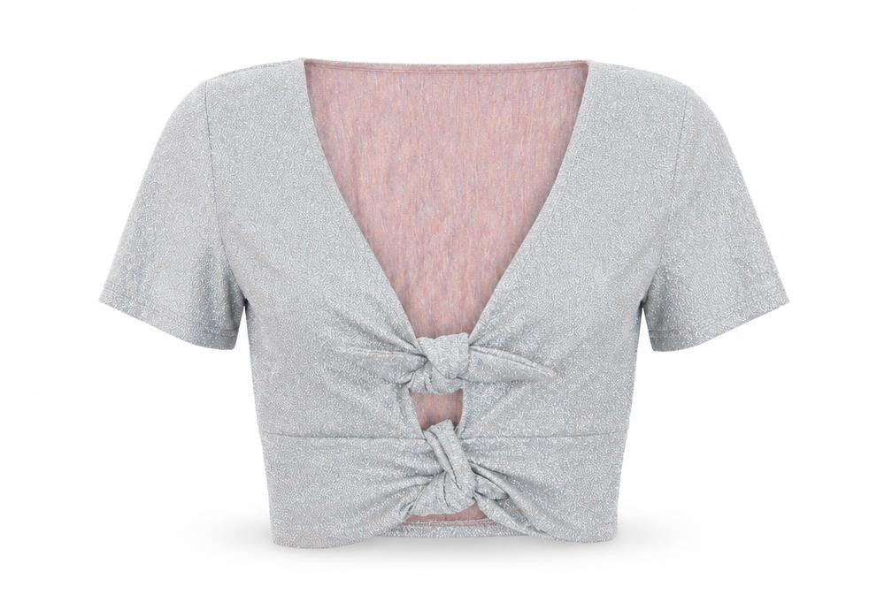 Topshop Womens Silver Viscose Cropped Tank Size 6 V-Neck