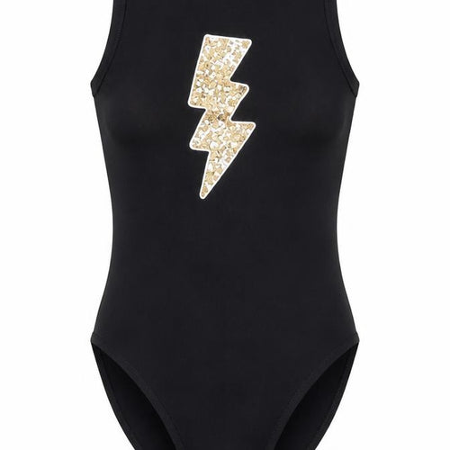 ASOS Womens Black Cotton Bodysuit One-Piece Size 8 Snap - Lightening Bolt
