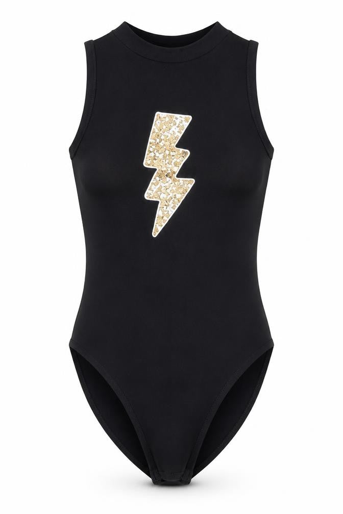 ASOS Womens Black Cotton Bodysuit One-Piece Size 8 Snap - Lightening Bolt