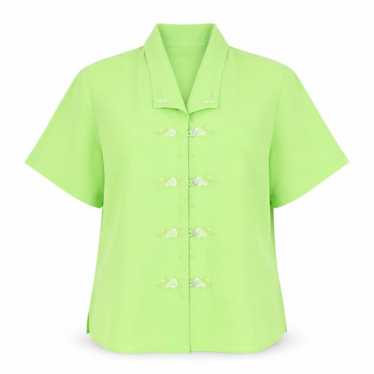 Front view of Hamells women’s green polyester basic button-up, size UK 14, collared