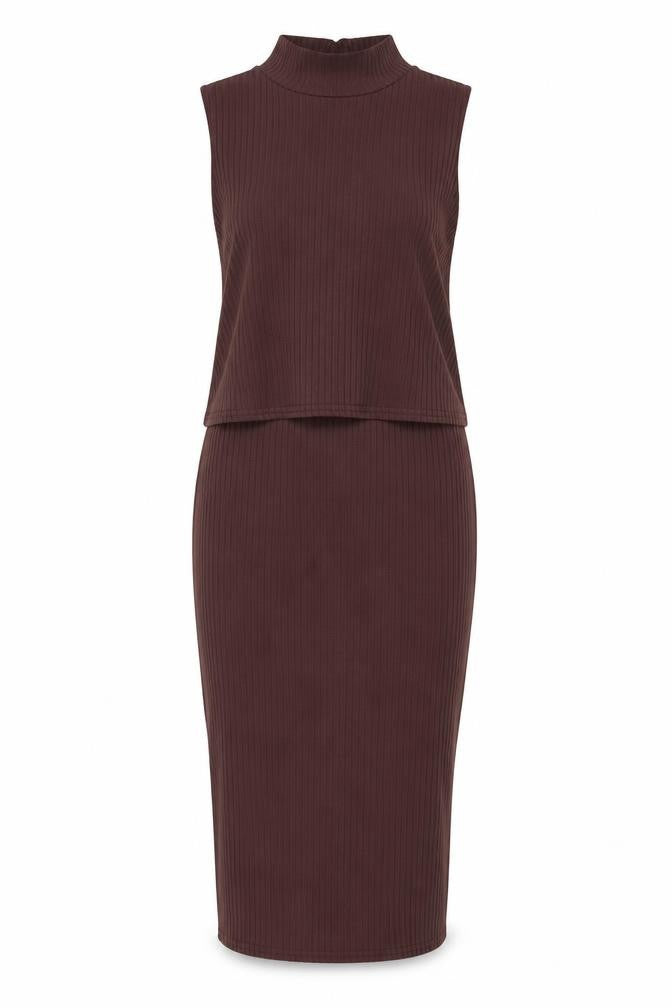 Boohoo Womens Brown Polyester Bodycon Size 14 Mock Neck Pullover