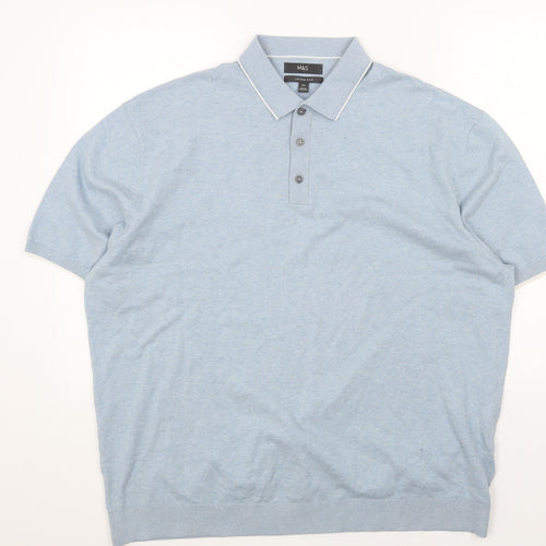 Marks and Spencer Mens Blue Cotton Polo Size 3XL Collared Button