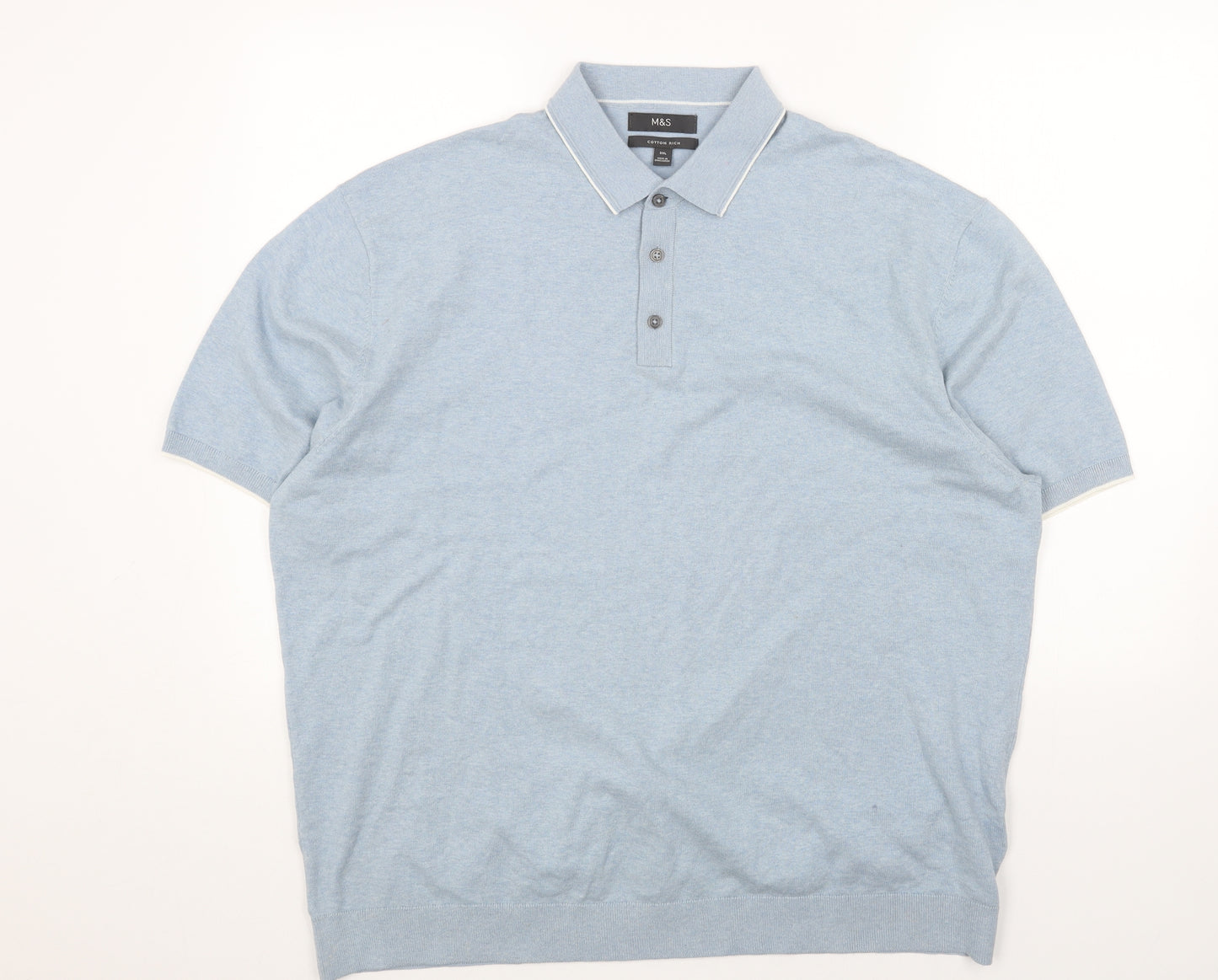 Marks and Spencer Mens Blue Cotton Polo Size 3XL Collared Button