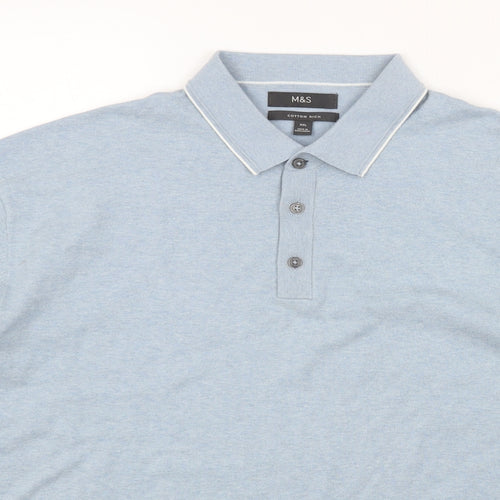Marks and Spencer Mens Blue Cotton Polo Size 3XL Collared Button
