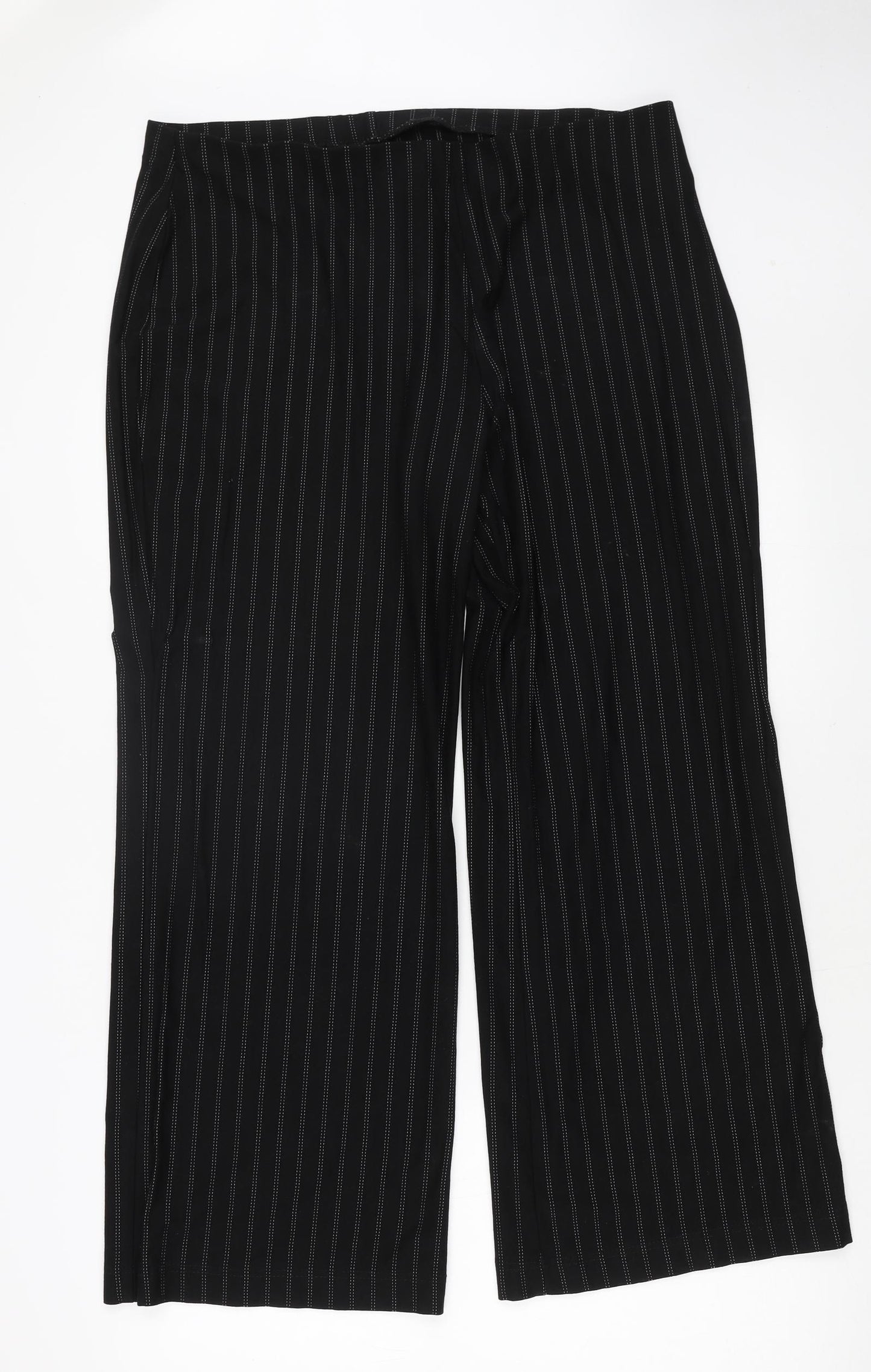 Marks and Spencer Womens Black Striped Viscose Trousers Size 18 L27 in Regular