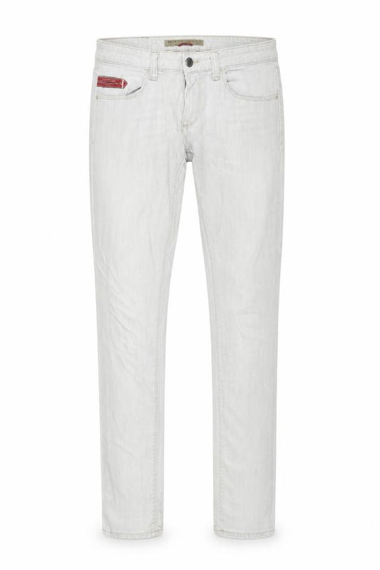 Front view of Label Jeans women’s grey cotton skinny jeans, size UK 27, in, 32-inch leg regular button