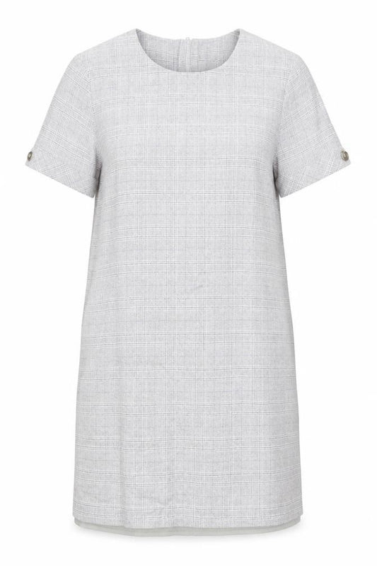 Front view of Next women’s grey plaid cotton a-line, size L, round neck zip
