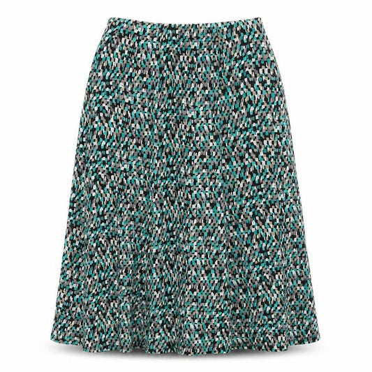 Front view of Country Casuals women’s green geometric polyester peasant skirt, size S