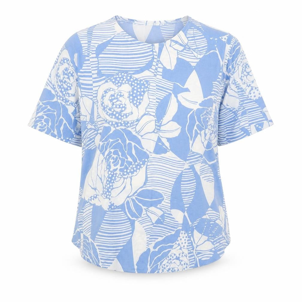 Soul Womens Blue Geometric Polyester Basic Blouse Size M Round Neck