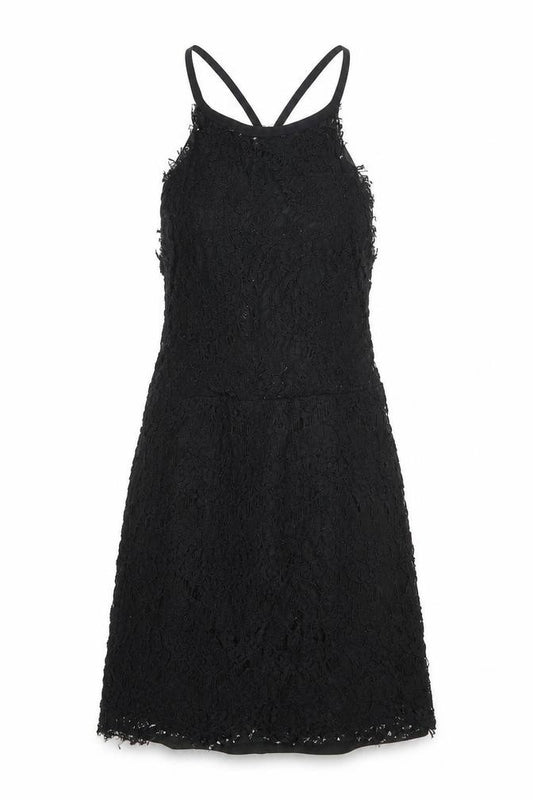 Front view of Hearts and Bows women’s black polyester a-line, size UK 6, round neck zip