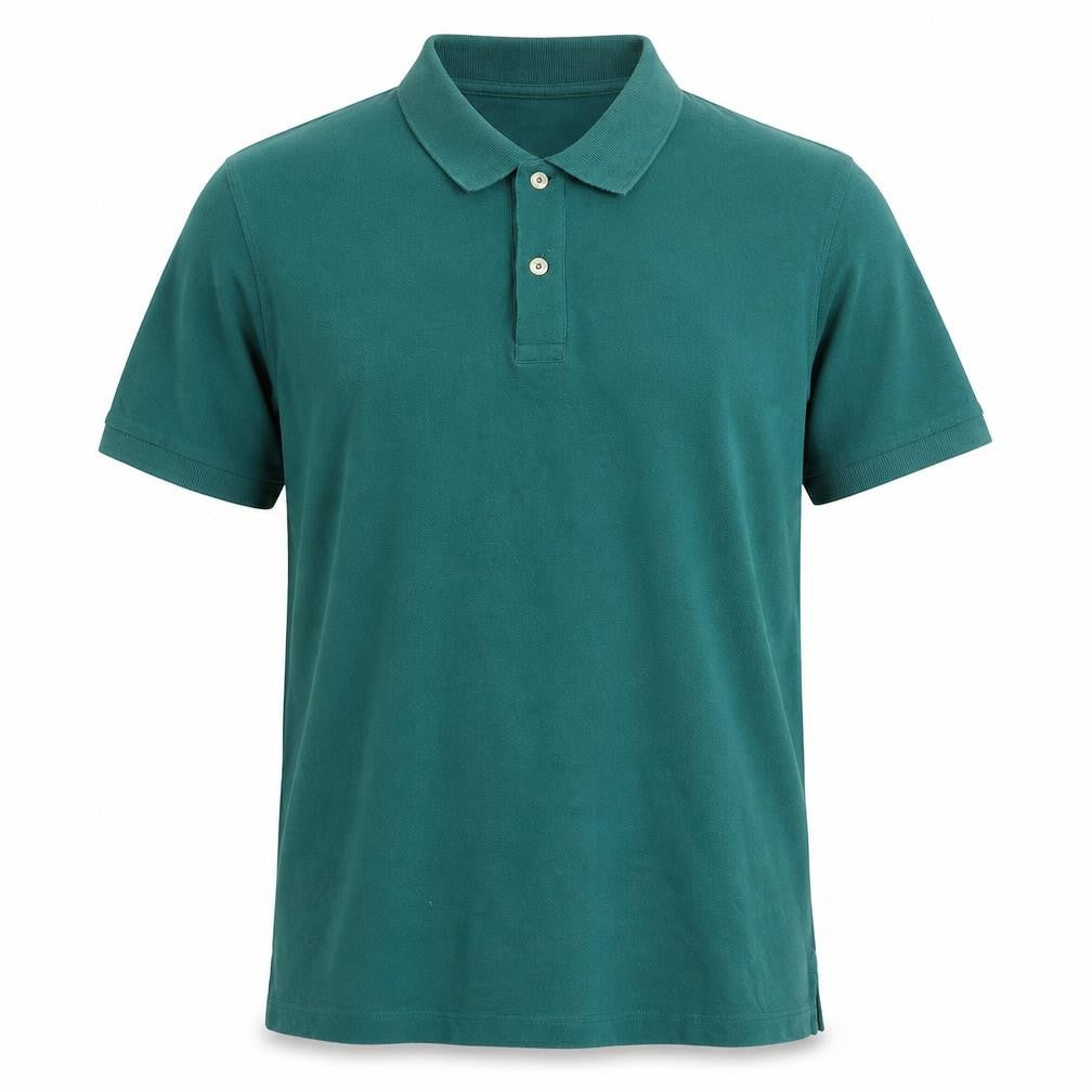 Front view of OVS men’s green cotton polo, size M, collared pullover