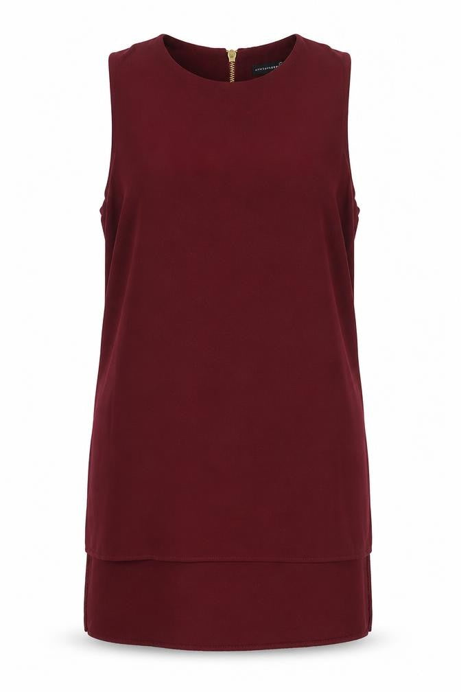 Front view of Primark women’s red polyester tunic tank, size UK 10, scoop neck
