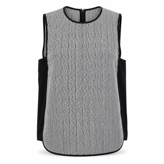 Front view of Warehouse women’s white striped polyester basic tank, size UK 8, scoop neck